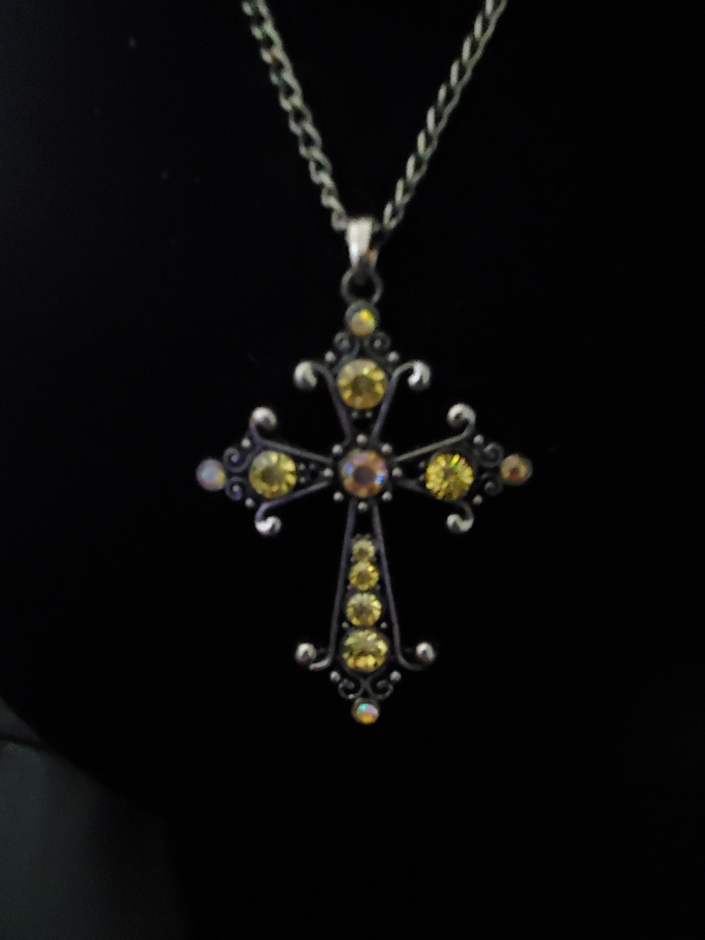 Yellow Crystal Cross Pendant Necklace - Women's Vintage-Inspired Jewelry